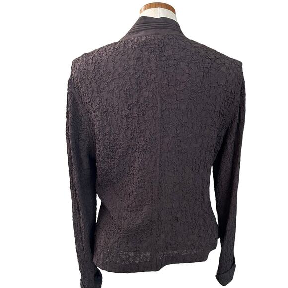 Vintage Chicos Crinkle Mandarin Collar Jacket S Brown Open Front Y2K Textured - Picture 3 of 9